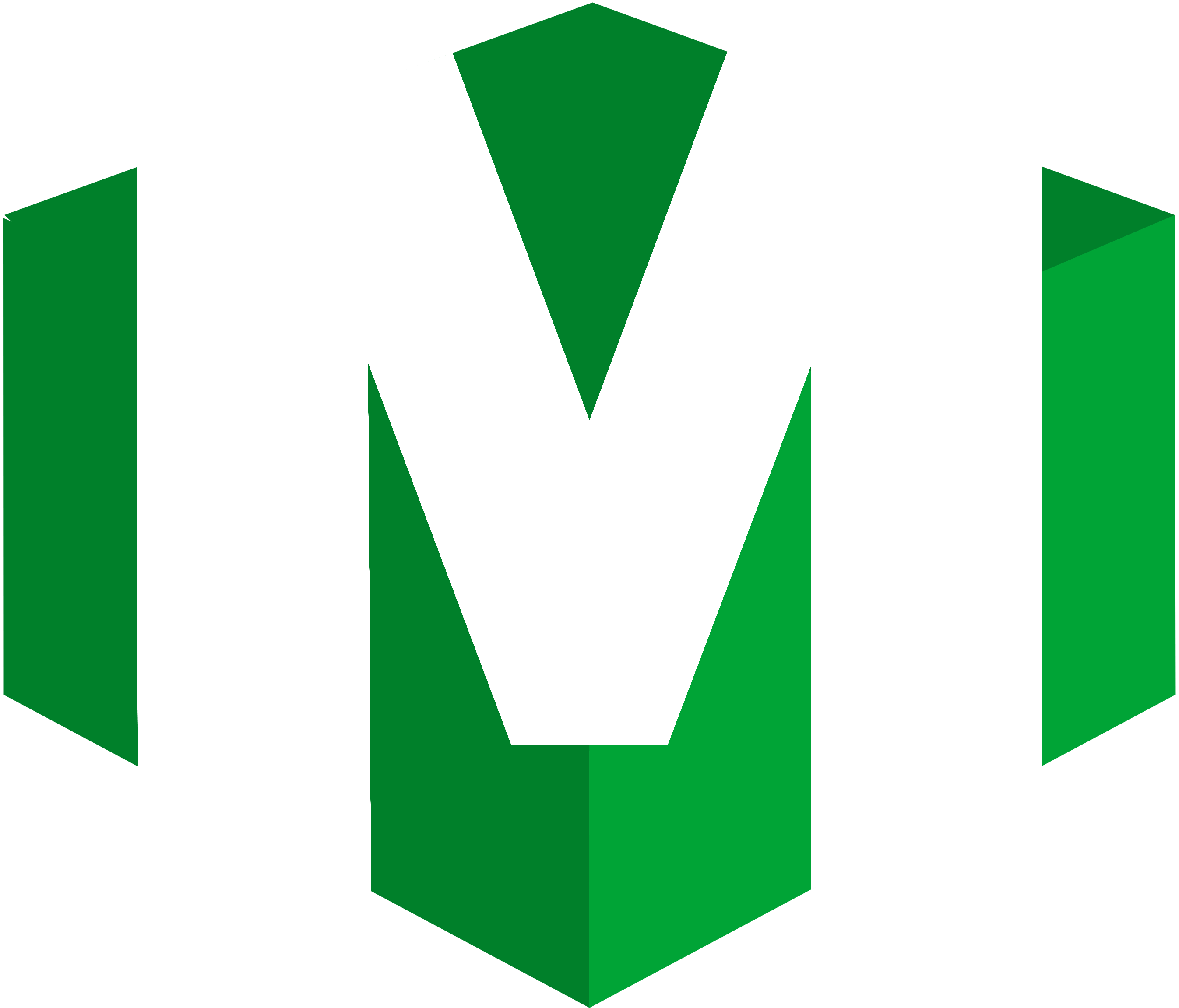 Logotipo Marcio Fão Cubo verde com Letra M Seccionada no meio